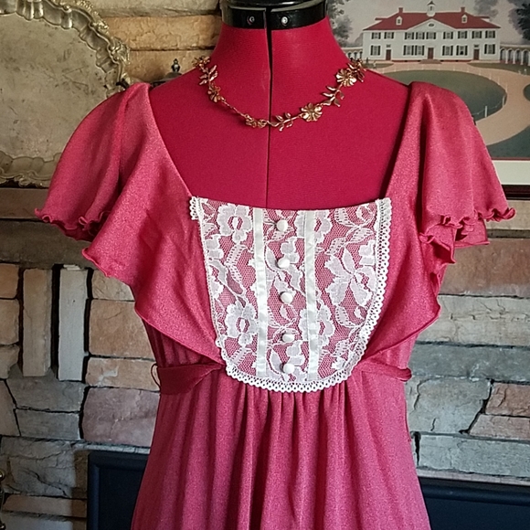 Vintage 80's formal Raspberry Burgundy Polyester gown dress - Picture 2 of 7